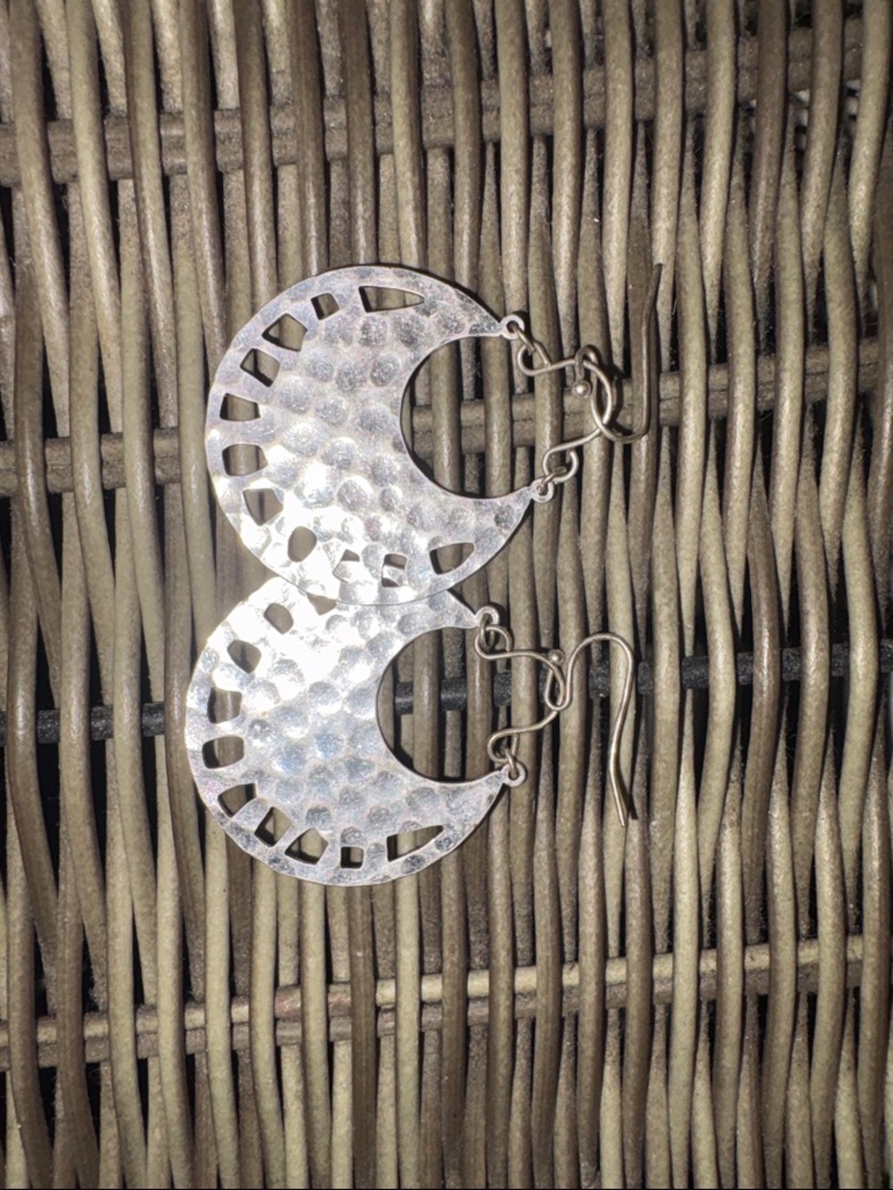 Boho Hammered Silver Crescent Cutout Hoop Earrings